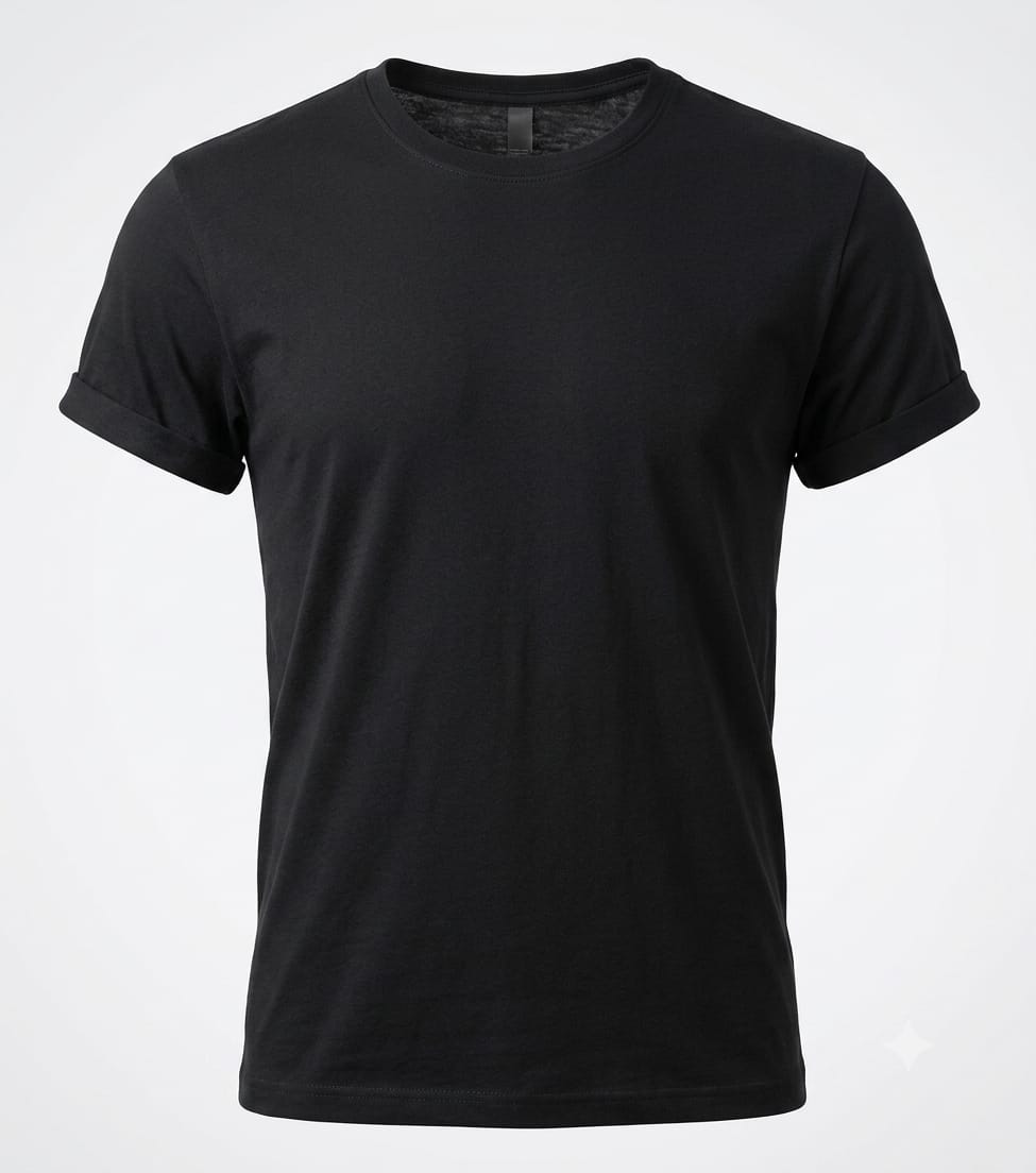 Bisiklet Yaka T-Shirt - Siyah (Katlı Kol)