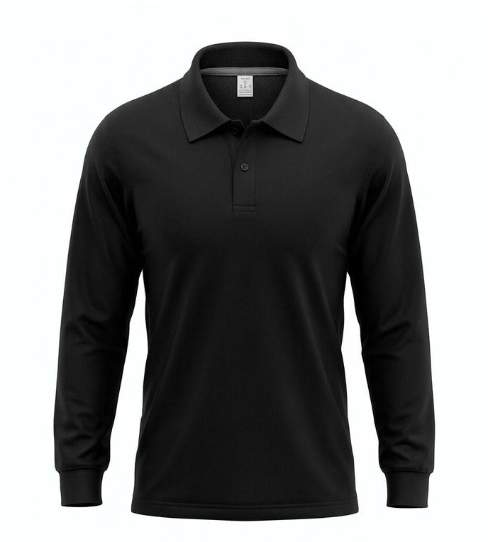 Uzun Kollu Polo Yaka Sweatshirt - Siyah
