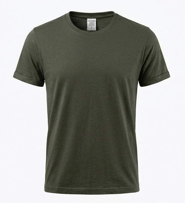 Bisiklet Yaka T-Shirt - Haki (Katlı Kol)